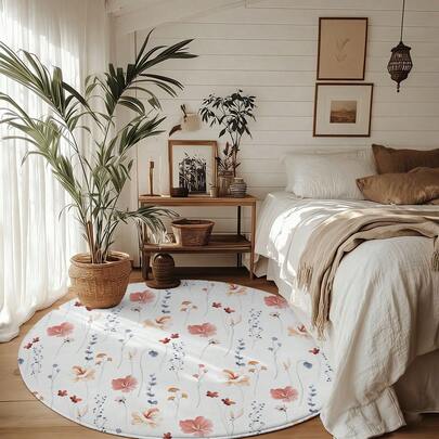 1 Stück Ditsy Blumen Runder Rutschfester Teppich, Weicher hautfreundlicher Wohnzimmer Couchtisch Runder Teppich, Schlafzimmer Bettseitig Atmosphärische Dekorative Bodenmatte, Eingangsbereiche Strapazierfähige Schmutzresistente Matte, in 80cm/100cm/120cm/150cm verschiedenen Größen erhältlich, vielseitig einsetzbar für Zuhause