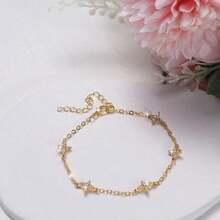 18K镀金防水迷你锆石花朵吊坠手链，女士奢华珠宝礼品 - 金色花朵手鍊 - 查看 8