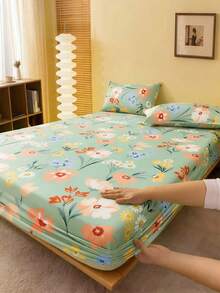 1 buc Cearșaf de pat imprimat, husă de saltea moale, respirabilă, cu buzunar adânc, antiderapantă, potrivită pentru pat dublu/Full/Queen/King Size, decor de lenjerie de pat pentru dormitor acasă - Vizualizare 2