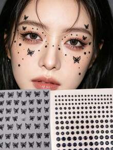 1pc Sweet & Cool Black Butterfly Face Decor Sticker, Dark Style Rhinestone Eye Makeup Sticker, Sexy Stage Makeup Face & Eye Jewel Sticker,Concert Look,Face Gems - Multicolor - View 1