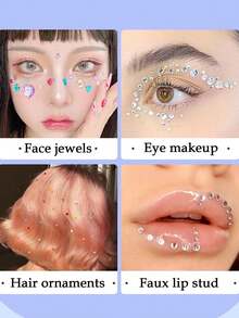 900pcs Colorful Rhinestones DIY Decorations, Rainbow Eye Jewels Suitable For Art, Music Festival Stage Performance, Facial Jewelry Makeup Accessories, Multiple Styles,Concert Look,Face Gems - Multicolor - View 7