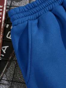 Teens/Boys' Solid Color Loose Fit Casual Shorts, Brand Loose Sports Shorts, Suitable For Summer Wear - Blue - View 3