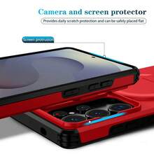 可折疊支架手機殼，附滑動相機蓋，適用於 Galaxy S26Ultra S25Ultra S24Ultra S23Ultra S22Ultra /A17/A26/A36/A55/A37/A57/A56/A16，相容於 S24/S24 FE/S25/S25/S25 FE 與 8 9 10 A PRO，磨砂質感防摔保護手機殼，滑蓋手機殼，時尚手機殼，手機配件，夏季禮物 - 紅色 - 查看 7