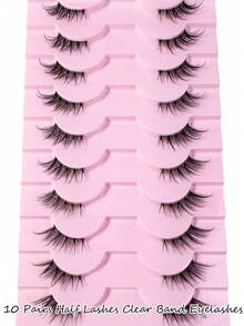 10 pares de pestañas postizas de mink 3D semirrígidas y transparentes con diseño de ojo de gato (MB39) - Negro - Ver 7
