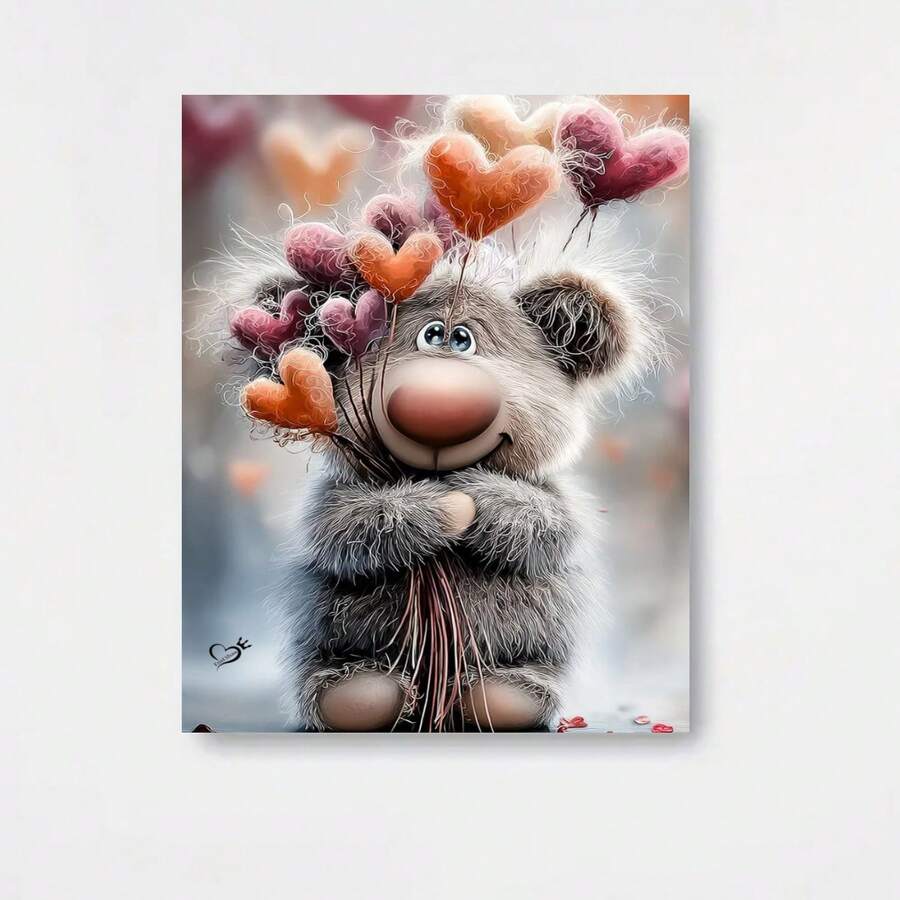 Kit de pintura de diamantes de oso de peluche de felpa, conjunto de arte de diamantes 5D con taladro redondo completo, sin marco, 11.8*15.8 pulgadas. Adecuado para principiantes y entusiastas, manualidad de mosaico DIY para aliviar el estrés. Ideal para decoración de pared de dormitorio - Enmarcado - Ver 1