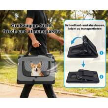 Hundebox Faltbar Hundetransportbox, robust Transportbox für Hund Groß Hundetasche Auto Haustiertransportbox für Unterwegs & Zuhause - Grau - Übersicht 5