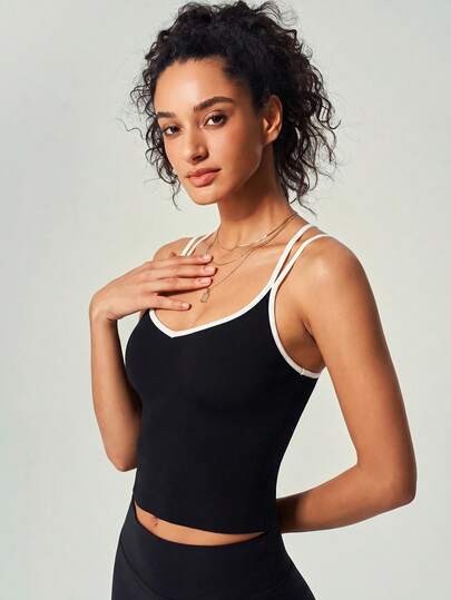 UONNOU 1pc Women's Criss-Cross Strap Sexy Backless V-Neck Fitted Sports Tank Top, Suitable For Yoga, Running, Fitness, Casual Daily Wear