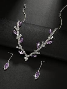 3件套闪亮紫色水晶首饰套装，包含1条项链和1副耳环，适合日常佩戴，也是馈赠佳品。 - 紫色 - 查看 2