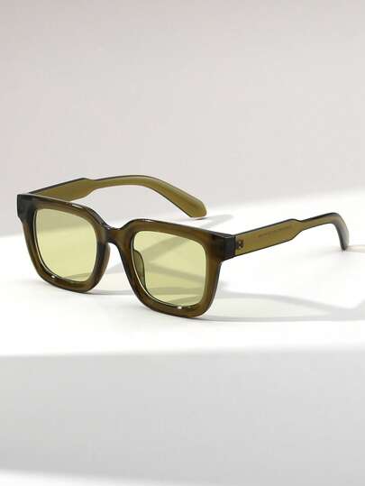 1 Pair Men's Rectangular PC Retro Versatile Street Style Fashion Glasses, Suitable For Outdoor, Beach, Vacation