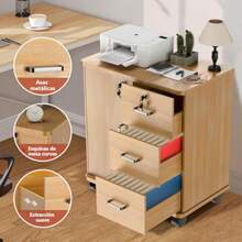Archivero Organizador Mueble para Impresora Archivador Doméstico con Cerraduras Ruedas y Estantes de Almacenamiento Abiertos Archivador de 3 Cajones para Hogar Oficina Estudio - como en la foto - Ver 6