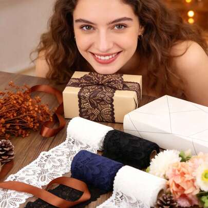 Dây ren hoa co giãn 5 thước Anh, rộng 4 inch, ren mềm mại, thích hợp may đồ lót, áo ngực, quần lót và trang trí.