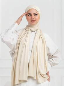 2pcs Muslim Hijab Set:1pc Jersey Hijab And 1pc Undercap Package, Perfectly Color-Coordinated, Soft And Comfortable Fabric, Suitable For All Seasons And Various Occasions. - Beige - View 4