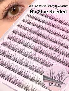 120 Clusters No Need Glue Fishtail Eyelashes With Tweezer ,Self-Adhesive Lashes Set,Natural Looking Soft Cluster Eyelashes Extension For Makeup - C - View 9