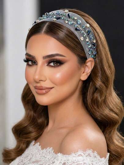 Elegant Women's Headpiece, Fashion Crystal Rhinestone Mesh Headband, 3D Wide Headband, Bridal Headpiece, Wedding Party & Ball Decor, Bridal Accessory, Women's Accessory, Hair Decoration, Spring/Summer Hair Accessory