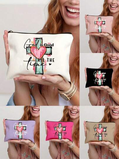 1 chiếc túi đựng mỹ phẩm lớn mang thông điệp Cơ đốc giáo, in hình thánh giá và chữ "Chúa luôn tốt lành", có khóa kéo, túi đựng mỹ phẩm di động, túi xách du lịch đựng đồ dùng vệ sinh cá nhân, quà tặng cho bé gái, túi đựng đồ nhẹ, có thể gấp gọn, thích hợp để đựng mỹ phẩm cá nhân khi đi du lịch, túi đựng đồ dùng vệ sinh cá nhân, dụng cụ trang điểm du lịch, đồ dùng cần thiết khi đi du lịch, quà tặng Lễ Phục Sinh, quà tặng Ngày của Mẹ.