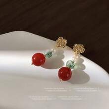 Elegant Court-Style Stud Earrings Featuring New Chinese Agate Flowers, Retro White High-End Earrings Available For Wholesale - 瑪瑙耳環 - 查看 2