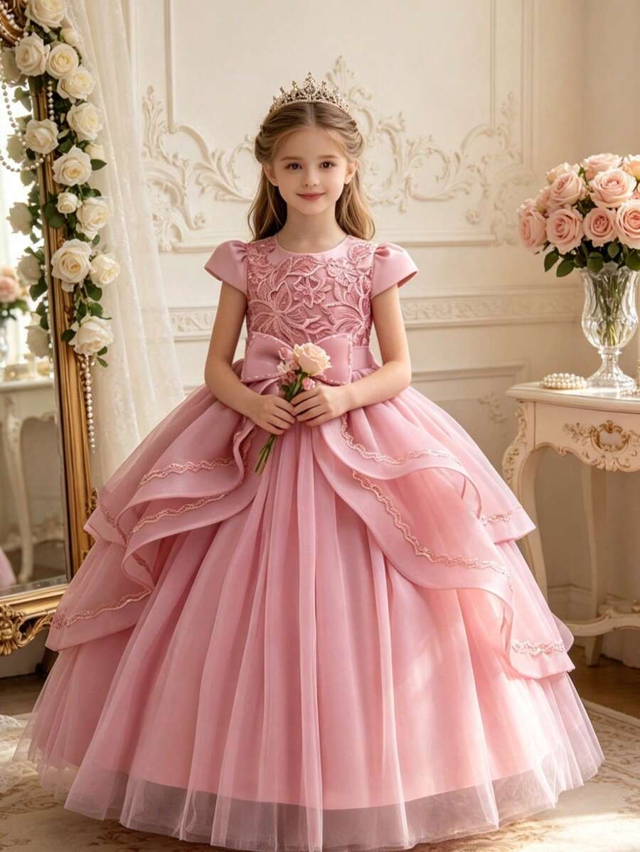 Đầm công chúa voan thêu cỡ lớn cho bé gái tuổi teen, đầm phù dâu cho đám cưới, tiệc sinh nhật, trình diễn thời trang, buổi biểu diễn piano, đầm dạ hội.