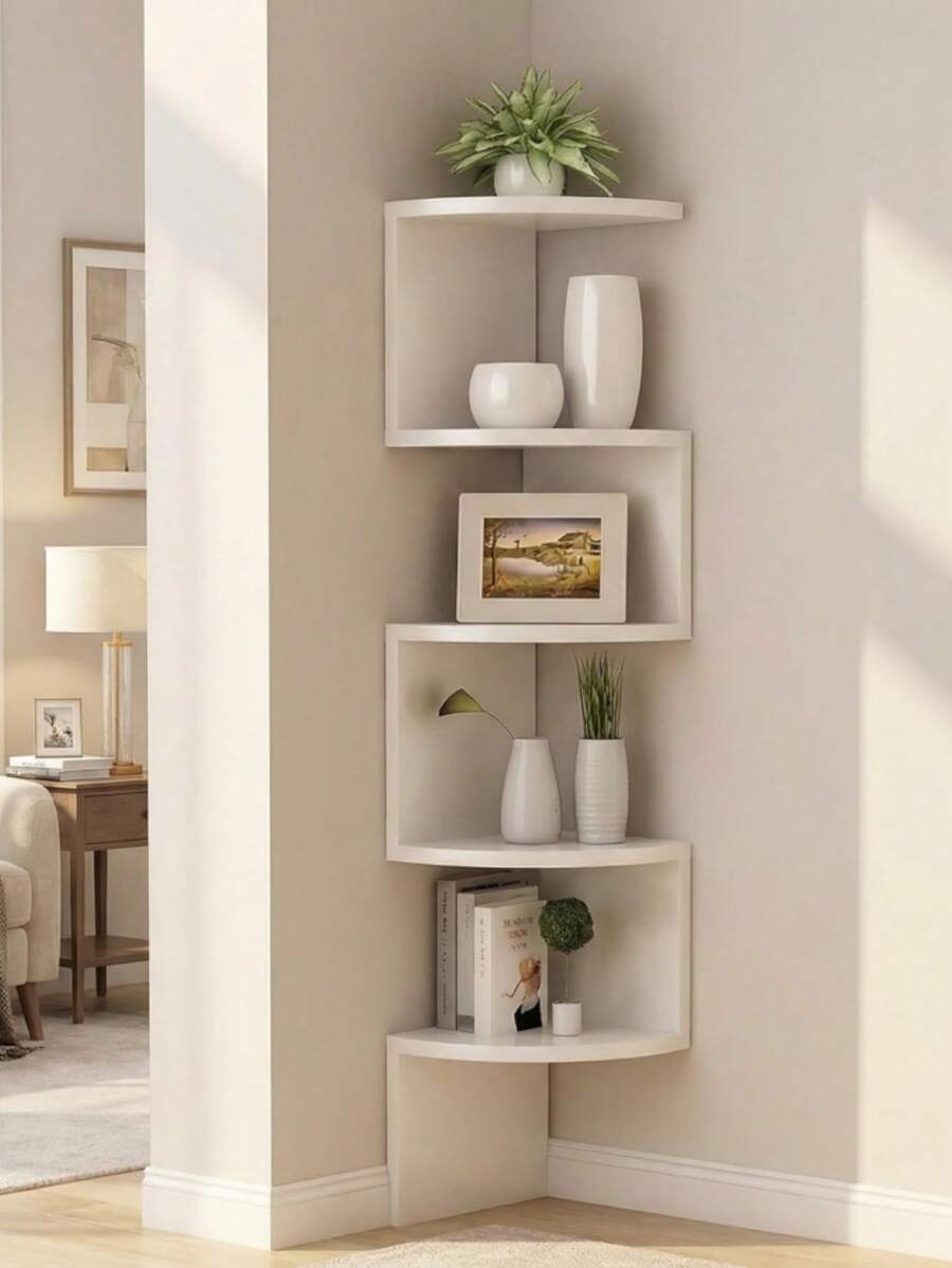 7-Tier Corner Floating Shelf - Space-Saving Corner Storage Rack, Durable Plastic Structure, Easy Adhesive Installation - Modern Minimalist And Boho Style, Suitable For Living Room, Bedroom, Bathroom, Kitchen - Perfect Organizer For Books, Decor, Plants - Ideal For Small Apartments And Home Offices, Multi-Purpose Shelving Unit With Adhesive Mounting