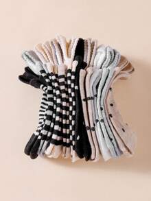 1/10 Pairs Random Minimalist Striped & Polka Dot Casual Comfortable Low-Cut Invisible Socks - Multicolor - View 3