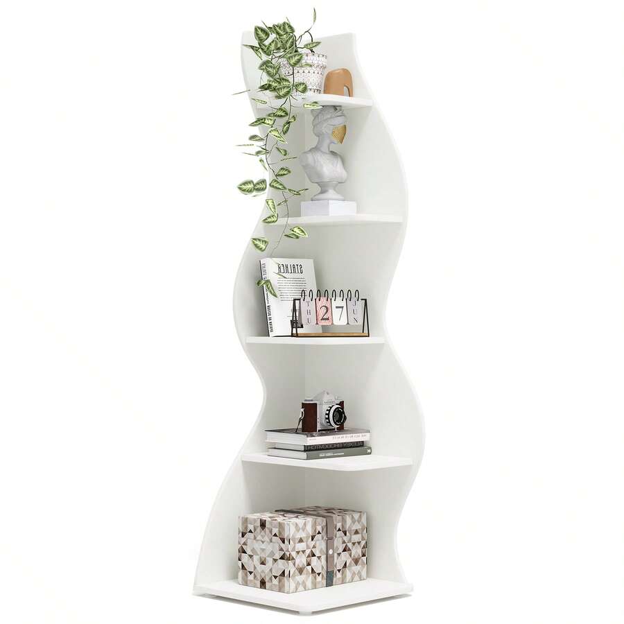 Tribesigns Corner Shelf, Rustic 5-Tier Wall Corner Bookshelf, Stylish Corner Small Bookcase Storage Rack Plant Stand With Unique Shape For Living Room, Home Office, White - White - View 1