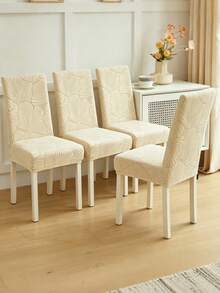 1/4/6/8pcs Removable Plush Fabric Chair Covers With Shell Pattern, Full Coverage Stretch Slipcovers For Dining Room, Bedroom, Living Room, Home Decor, Holiday Party - Beige - View 11