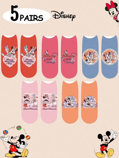  Disney Socks 1/5 Pairs Women's/Couple Short Socks, Personalized Design, Full Of Fun, Rich Colors, Creative Cartoon Patterns, Suitable As A Festival Gift, Comfortable And Breathable, Enhance Family Atmosphere, Fashionable , Suitable For Both Men And Women, Fun Cartoon Socks, Mickey, Minnie, Donald, Daisy, Donald, Goofy, Pluto ￼ ￼