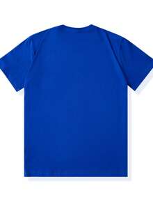 Camiseta de manga corta para hombre con cuello redondo, diseño casual de verano con corona y patrón ruso - azul real - Ver 2