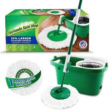 Tornado Spin Mop System And 1 Refill, Mop And Bucket With Wringer Set Hardwood Floor Cleaning, 2 Total Heads Included - Spin Mop Plus 1 Refill - View 7