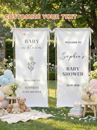 1pc Customized Baby Shower Welcome Banner, Personalized Baby Shower Sign, Customizable Text, Personalized Baby Shower Party Decoration Background, Ideal Photo Backdrop For Baby Shower
