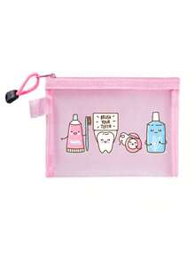 Túi đựng bàn chải đánh răng hoạt hình dễ thương - Túi đựng mỹ phẩm lưới "Đánh răng", Túi đựng dụng cụ chăm sóc răng miệng di động, Túi đựng mỹ phẩm lưới trong suốt - Nhiều màu - Xem 12