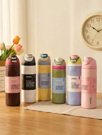  OWALA 24oz Stainless Steel Insulated Water Bottle, Leak-Proof Button Lid With Built-In Straw, Double Wall Vacuum Insulated, Keeps Drinks Hot/Cold For 24 Hours, Easy To Clean, Refreshing Nature-Inspired Design, Great For Tennis, Gym, Office, Hiking & Outdoor Activities, Perfect Gift For Athletes, Students & Adults, Essential For Spring/Summer, Ideal For Birthday, Graduation & Back To School