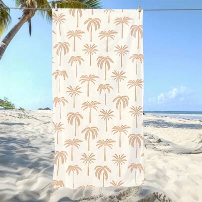 1pc Soft Minimalist Palm Tree Themed Printed Microfiber Beach Towel, Suitable For Beach, Swimming Pool, Camping And Travel, Bathroom, Fitness, Yoga, Ultra-Soft And Comfortable Microfiber Towel, Extremely Comfortable Bath Towel, Fashionable Beach Towel, Super Absorbent, Lightweight And Portable, Wind And Sun Protection, Summer Travel Anti-Sand, Holiday Bathroom Decor