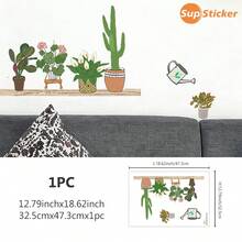 SUPSTICKER 1pc Cute Cartoon Vegetable Potted Plant Pattern Wall Sticker, PVC Material, Home Decor Sticker, DIY, Self-Adhesive, Waterproof, Oil-Proof, Suitable For Kitchen, Dining Room, Apartment, Cartoon Theme Decor, 12.79*18.62inch - Multicolor - View 12