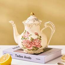 Exquisite European-Style Drinkware Set, Includes Large Teapot, Coffee Pot, Coffee Cups & Saucers, Tea Cups, Multiple Capacity Options, Porcelain Material With Gold Trim Design, Suitable For Family Gatherings, Halloween, Thanksgiving, Christmas, Father's Day, Mother's Day, Valentine's Day Gifts - Multicolor - View 3