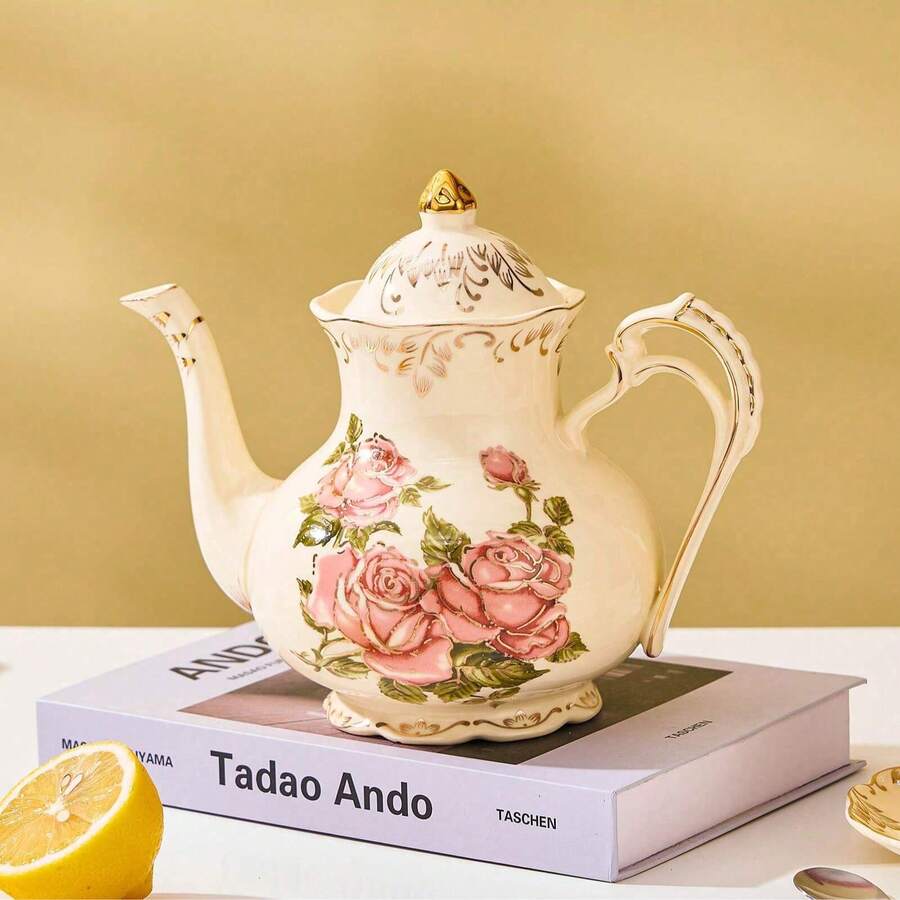 Bộ ấm chén, bình trà kiểu châu Âu tinh tế, bao gồm ấm trà lớn, ấm cà phê, tách cà phê và đĩa lót, tách trà, nhiều lựa chọn dung tích, chất liệu sứ với thiết kế viền vàng, thích hợp làm quà tặng cho các buổi họp mặt gia đình, lễ Halloween, Lễ Tạ ơn, Giáng sinh, Ngày của Cha, Ngày của Mẹ, Ngày Valentine. - Nhiều màu - Xem 1