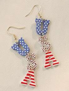 一对性感可爱的美国国旗涂鸦字母亚克力吊坠耳环，独立日、假期、派对庆祝礼物 - 彩色 - 查看 2