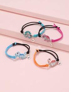 4pcs/Set Girls Cute Cartoon Glitter Acrylic Cat, Rabbit, Dinosaur Charm Elastic Bracelet - Multicolor - View 8