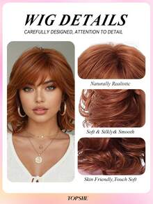 TOPSHE 12-Inch Short Wig, Dirty Orange Short Curly Hair With Bangs, Women's Wig, Soft And Stylish Wig, Suitable For Daily Wear, Parties, Halloween And Cosplay, 80s, 90s - Dirty Orange - View 9
