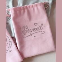 Tas Serut Beludru Kawaii dengan Sayap Malaikat, Dompet Hati Manis Berhiaskan Berlian Imitasi yang Lucu, Tas Penyimpanan Flanel Lembut untuk Kosmetik, Perhiasan, Alat Tulis & Pembungkus Kado - MultiWarna - View 18