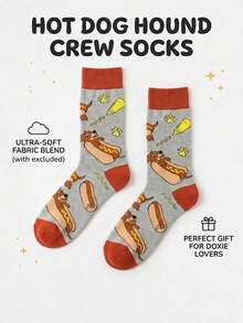 1 đôi tất unisex màu xám nền hình chó Dachshund, họa tiết bàn chân chó và các họa tiết ghép mảnh, co giãn, thoáng khí, mềm mại, thân thiện với da, kiểu dáng thú cưng, dài đến bắp chân, phù hợp cho học sinh, mặc thường ngày và đi làm. - Nhiều màu - Xem 2