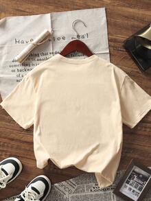 Summer New Arrival Simple Fashion Printed Casual Round Neck Short Sleeve T-Shirt, Versatile Stylish Blouse For Women - Apricot - View 4