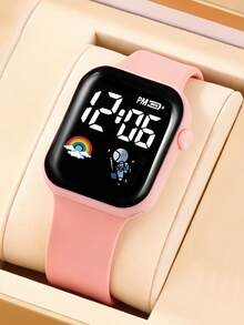 2件套少女粉色电子手表，配卡通彩虹手链、硅胶表带，休闲百搭，适合日常佩戴、节日穿着，也可作为礼物（不含礼盒） - 粉色 - 查看 4