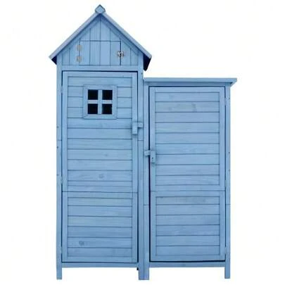 Garden Shed, Tool Shed, Storage Cabinet, WxD: 118x54 Cm, 118 X 54 X 173 Cm (WxDxH), Weatherproof, Wood, Blue, PVC Roof