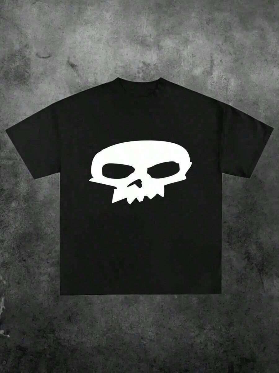 Graphic Cotton T-Shirt Toys Story Sid Skull ,Casual Print,Comfortable And Versatile,Letter Pattern Pure Cotton 180g Printed T-Shirt Y2K,Oversize Plus Size Men's S To 5XL,Summer Tee - màu đen - Xem 1