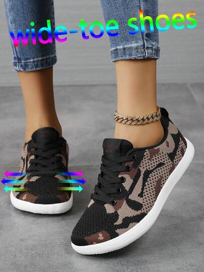 Zapatillas de running descalzo para mujer, zapatillas deportivas minimalistas de ancho amplio - Zapatos casuales cómodos y antideslizantes, con caja de punta ancha, parte superior de punto transpirable, suela plana, ideales para caminar y yoga, zapatos planos de ancho para mujer, zapatillas casuales anchas unisex