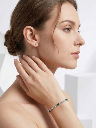 1 Set Luxury Elegant Cubic Zirconia Inlaid Teardrop Bracelet, Suitable For Women's Wedding & Party Wear, Excluding Gift Box