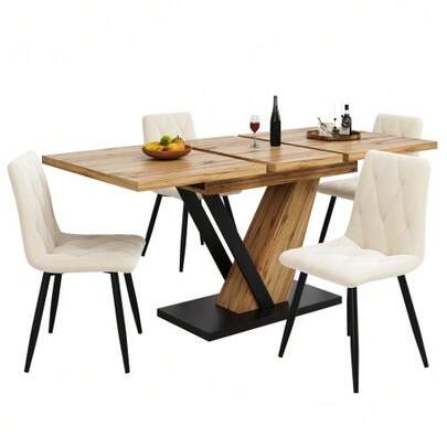 Extendable Dining Table 120(160) X 75 X 75.5 Cm, Table, Kitchen Table, Extendable Table, Extendable Up To 160 Cm, Suitable For Kitchen And Living Room, Tabletop With Wood Grain