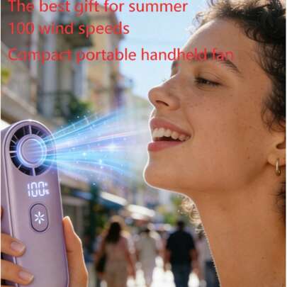 1个迷你手持风扇，仅4.33英寸（约11.5厘米）。Type-C快充，配备2000mAh大容量电池。超长续航，超强风力。小巧设计，100档风速调节。方便户外使用，旅行、购物、露营等场合皆宜，随时随地保持凉爽。送给女士、自己、家人、朋友的理想礼物，贴心之选，贴心伴侣。户外、花园、旅行必备、便携必备、海滩必备、毕业季、毕业典礼、毕业礼物、毕业礼物、毕业派对、户外必备、旅行便携、徒步必备、露营必备、便携工具、夏季必备、夏季便携