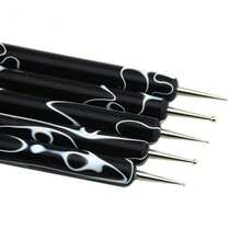 5支装双头美甲点钻笔套装，黑色大理石纹手柄，多功能美甲工具，可用于点钻、镶嵌水钻、美甲设计 - 彩色 - 查看 8