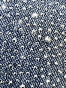 Damjeans med hög midja, vida ben och gradientblå strass, trendiga streetstyle-jeans - Mörktvätt - Visa 7